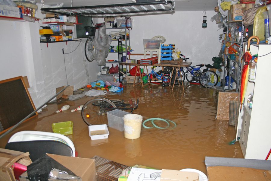 Flooded basement requiring water cleanup
