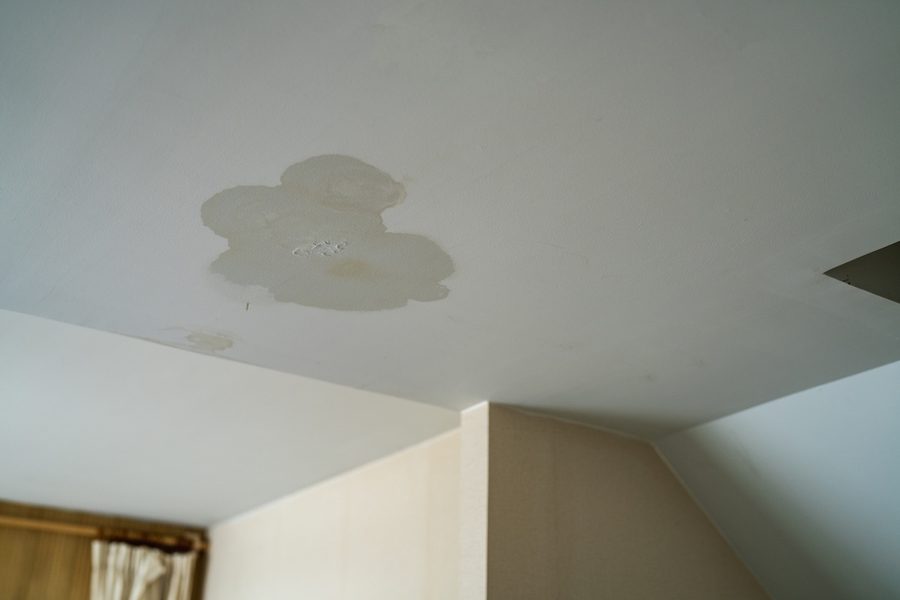 Water-stained ceiling from a leak